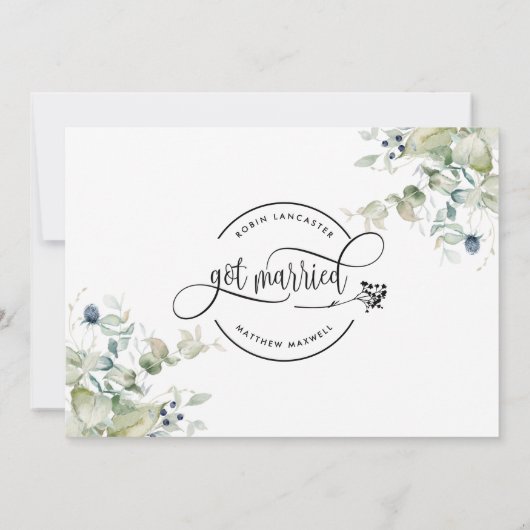 Verdure Nous avons épousé Mariage Elope Faire-part (Dos)