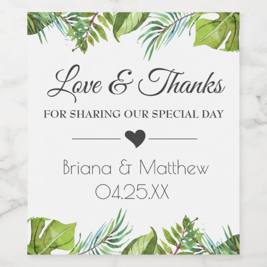 Verdure Palm Mariage Vin Étiquette Faveurs (Étiquettes simples)