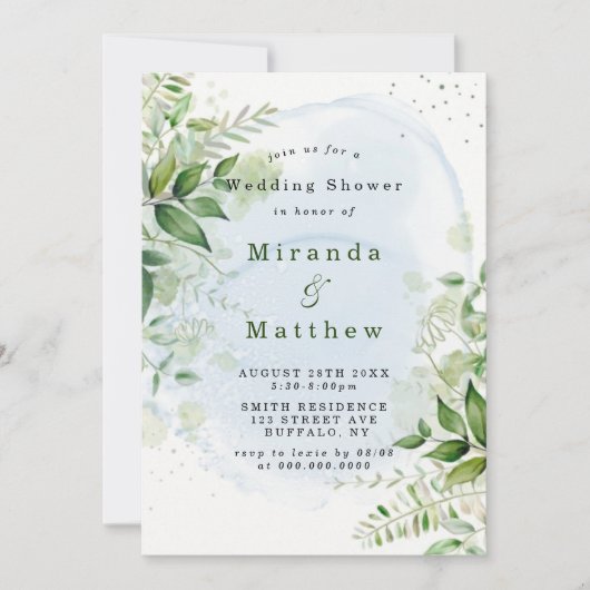 Verdure rustique Dusty Blue Couples Invitations de (Devant)