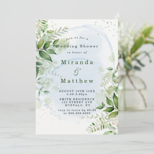 Verdure rustique Dusty Blue Couples Invitations de (Debout devant)