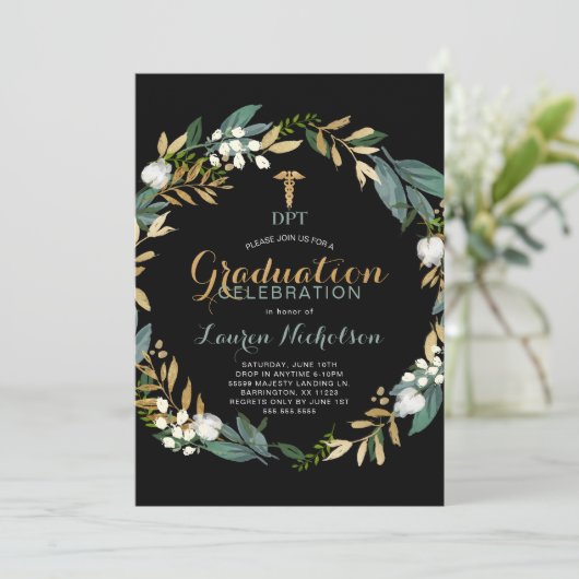 Verdure Wreath DPT Graduation Party Invitation (Debout devant)