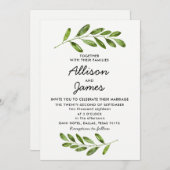 Verdure Wreath Feuille Moderne Faire-part de maria (Devant / Derrière)