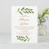 Verdure Wreath Feuilles Élégant mariage Invitation (Debout devant)