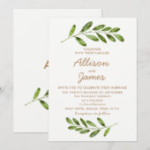 Verdure Wreath Feuilles Élégant mariage Invitation (Devant / Derrière)