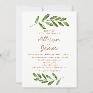 Verdure Wreath Feuilles Élégant mariage Invitation