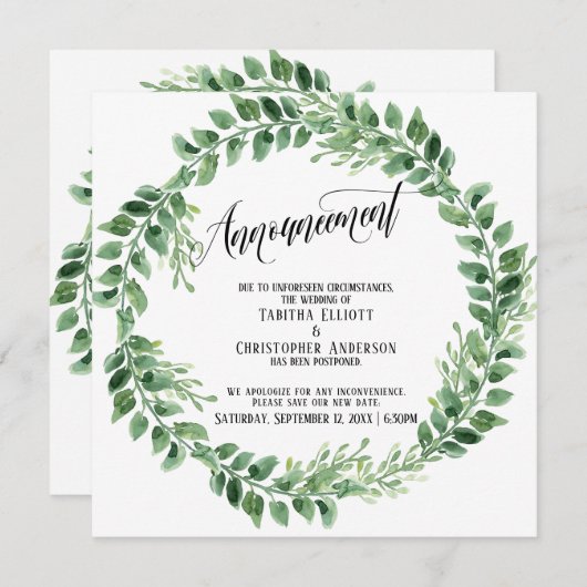 Verdure Wreath reportée Faire-part Mariage (Devant / Derrière)