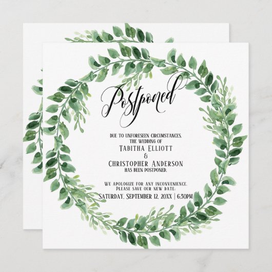 Verdure Wreath reportée Faire-part Mariage (Devant / Derrière)