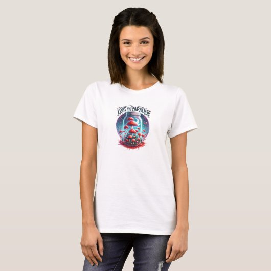 Verdwaald in het paradijs paddenstoelen in mason p t-shirt (Voorkant volledig)