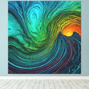"Verdwijnende zon" Abstracte fractale golven Canvas Afdruk