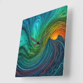 "Verdwijnende zon" Abstracte fractale golven Vierkante Klok (Hoek)