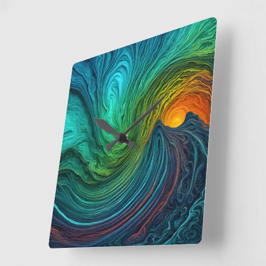 "Verdwijnende zon" Abstracte fractale golven Vierkante Klok (Hoek)