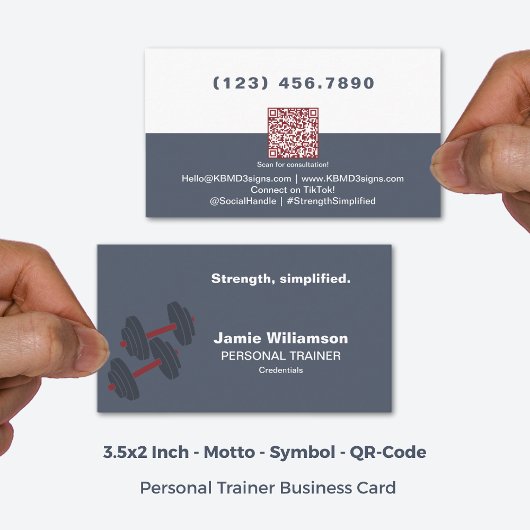 Vereenvoudigde QR Grijs Rood Personal Trainer Visitekaartje