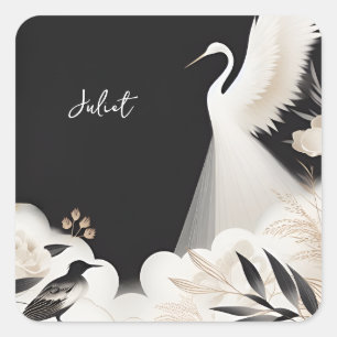 Veren Aziatische Lucht Wolken Kraanvogel Bruiloft Vierkante Sticker