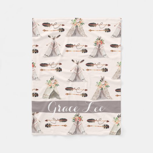 Veren Boho waterverf op maat gemaakte deken (Voorkant)