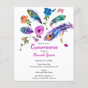 Veren en bloemen Budget Quinceañera Uitnodiging