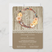 veren krans rustiek hout bruiloft uitnodiging (Voorkant)