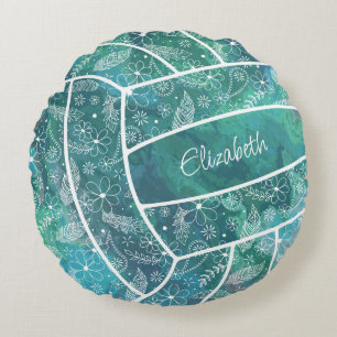 veren paislies floreel patroon blauwgroen volleyba rond kussen