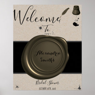 Veren Pen & Inktpot Welkom Bruidsfeest Bord Poster