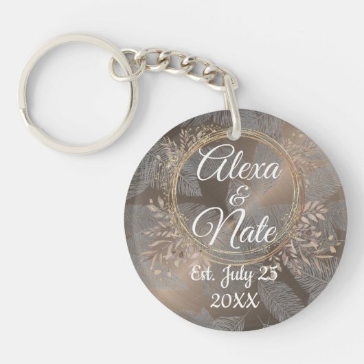 Veren Roos Blush Bloemen Krans Bruiloft Sleutelhanger (Voorkant)