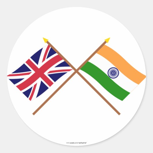 Verenigd Koninkrijk en India gekruiste vlaggen Ronde Sticker (Voorkant)