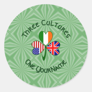Verenigd Koninkrijk Ierland USA Flags Shamrock Nam Ronde Sticker