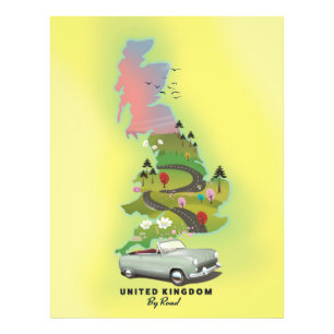 Verenigd Koninkrijk 'Per auto' Vintage-reisposter. Foto Afdruk