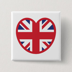 Verenigd Koninkrijk Union Jack Flag Heart Vierkante Button 5,1 Cm