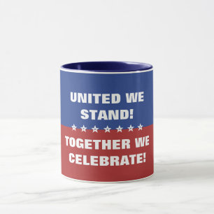 Verenigd staan we samen vieren we Amerika Vlag Mok