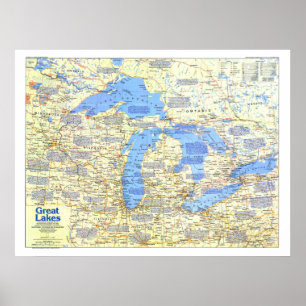 "Verenigde Staten: 1987 - Grote Meren - KAART ... Poster