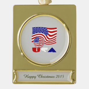Verenigde Staten Amerika Vlag USA Voetbal Golden Verguld Banner Ornament