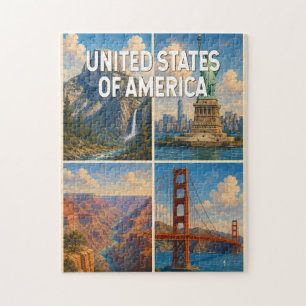 Verenigde Staten Collage Illustratie Reis Kunst Legpuzzel