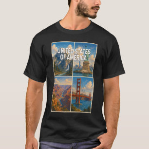 Verenigde Staten Collage Illustratie Reis Kunst T-shirt