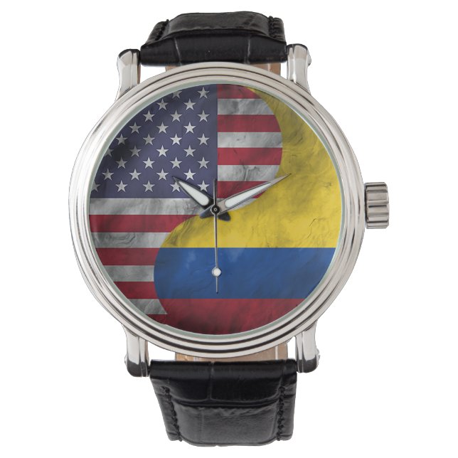 Verenigde Staten en Colombia Dual Flag Yin Yang Tr Horloge (Voorkant)