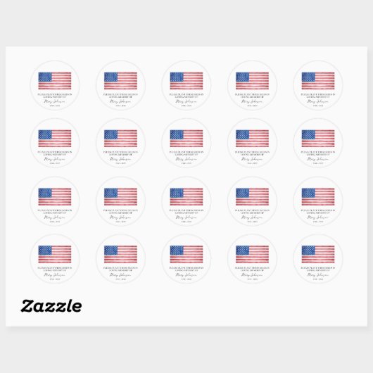 Verenigde Staten Flag Memorial Funeral Seed Packet Ronde Sticker (Vel)