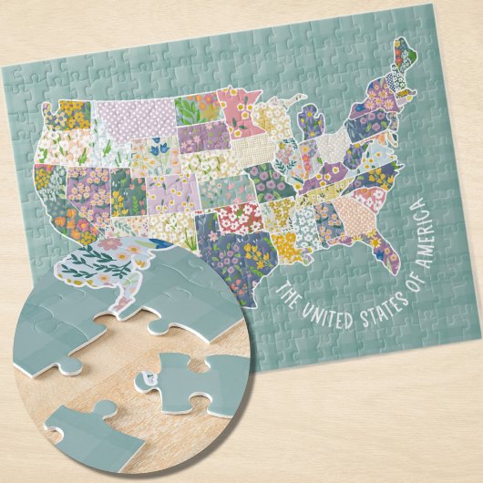 Verenigde Staten Floral Pattern Map Legpuzzel