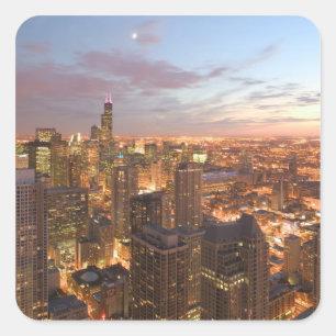 Verenigde Staten, Illinois, Chicago: Avond Uitzich Vierkante Sticker