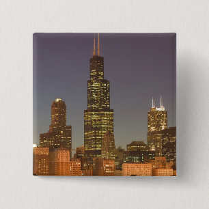 Verenigde Staten, Illinois, Chicago: City Skyline  Vierkante Button 5,1 Cm