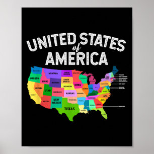 Verenigde Staten Kaart T-shirt US Travel Gift Poster