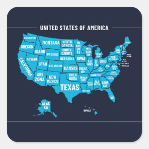 Verenigde Staten Kaart Teal Minimaal Design Vierkante Sticker