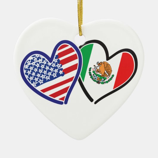 Verenigde Staten Mexico Heart Flags Keramisch Ornament (Voorkant)