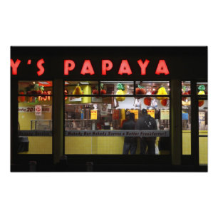 Verenigde Staten, New York. Gray's Papaya: raam Foto Afdruk