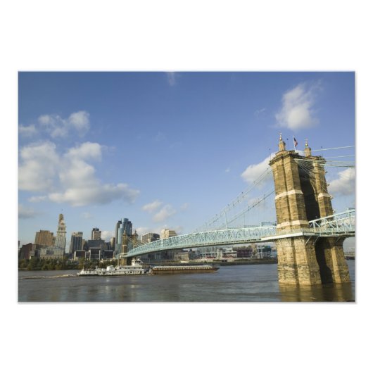 Verenigde Staten, Ohio, Cincinnati: Roebling Suspe Foto Afdruk (Voorkant)