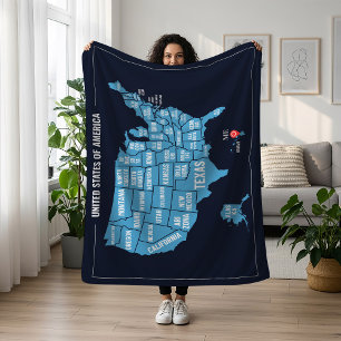 Verenigde Staten van Amerika Kaart Adres Marker Fleece Deken