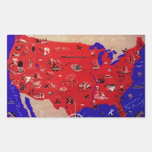  Verenigde Staten van Amerika Travel Bureau Kaart Rechthoekige Sticker