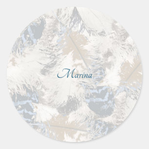 Verenveren, grijs, beige en blauw, vogel, licht, ronde sticker