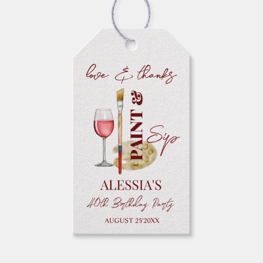 Verf en nip wijn en kunst thema party gunsten cadeaulabel (Voorkant)