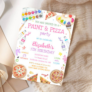 Verf en Pizza Kunst Schilderen Verjaardagsuitnodig Kaart