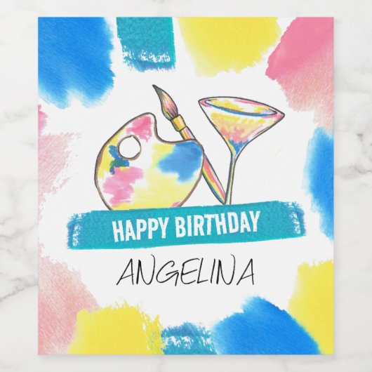 Verf- en Sip Birthday Party schilderen Wijn Etiket (Enkel label)