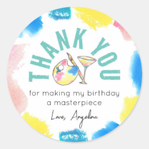 Verf en Sip Birthday Wine Party Favor Dank u Ronde Sticker