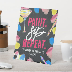 Verf en Sip Chalkboard Bachelorette Party Sign Reclamebord Met Voetstuk